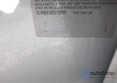 2012 Chevrolet Volt z USA, uszkodzony, nr VIN 1G1RB6E43CU102527